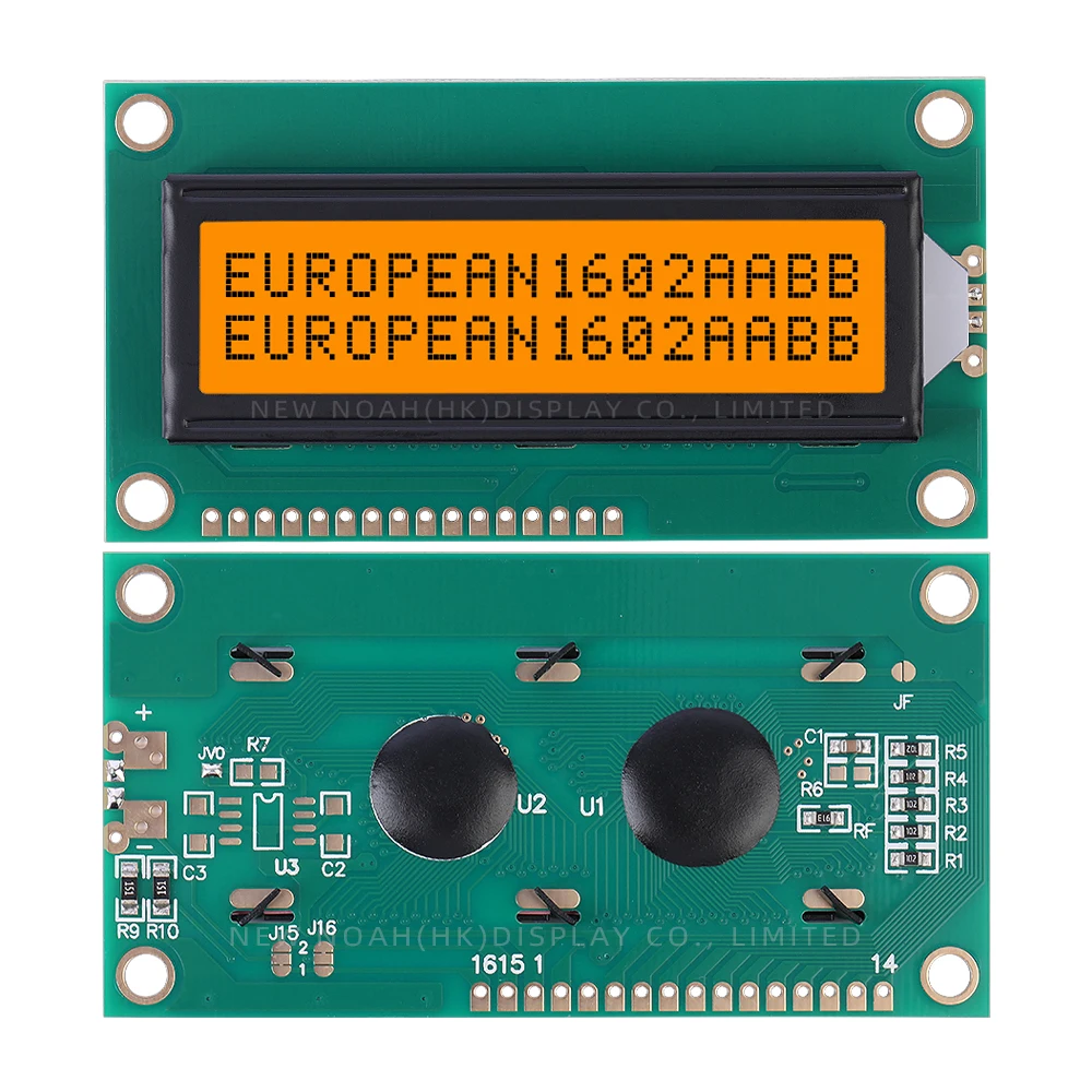 European Orange Light Black Letters 1602C2 Multi Language LCD Module 16*2 84X44MM Industrial Control Built In ST7066U Controller