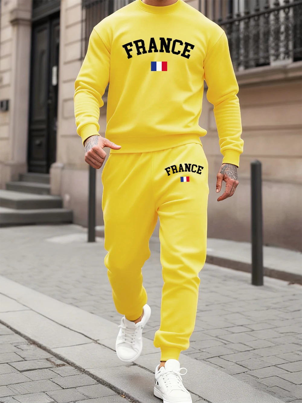 

Комплект толстовок из 2 предметов, мужские спортивные штаны с принтом флага Франции, осенние флисовые толстовки с круглым вырезом, спортивные штаны, повседневная свободная одежда