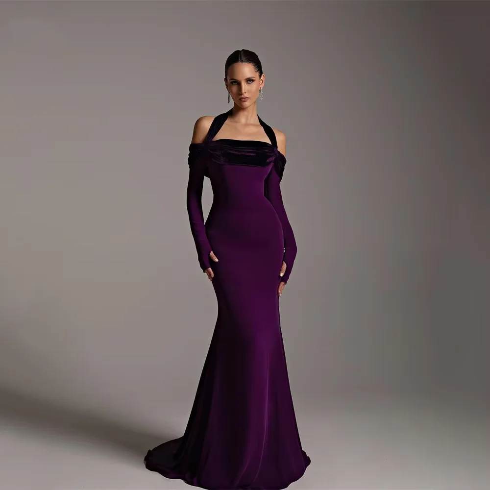 

Flora Dress Purple Satin Mermaid Prom Dress Off The Shoulder Pleated 2025 Customized Evening Gowns Saudi Arabia Party Gowns