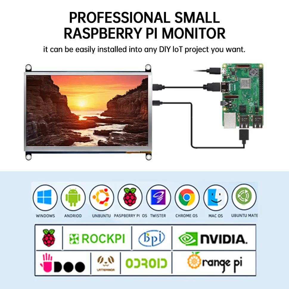 LESOWN Módulo LCD 7 inch HDTV Interface Driver-Free No Driver for Raspberry Pi 3 DIY Screen Build