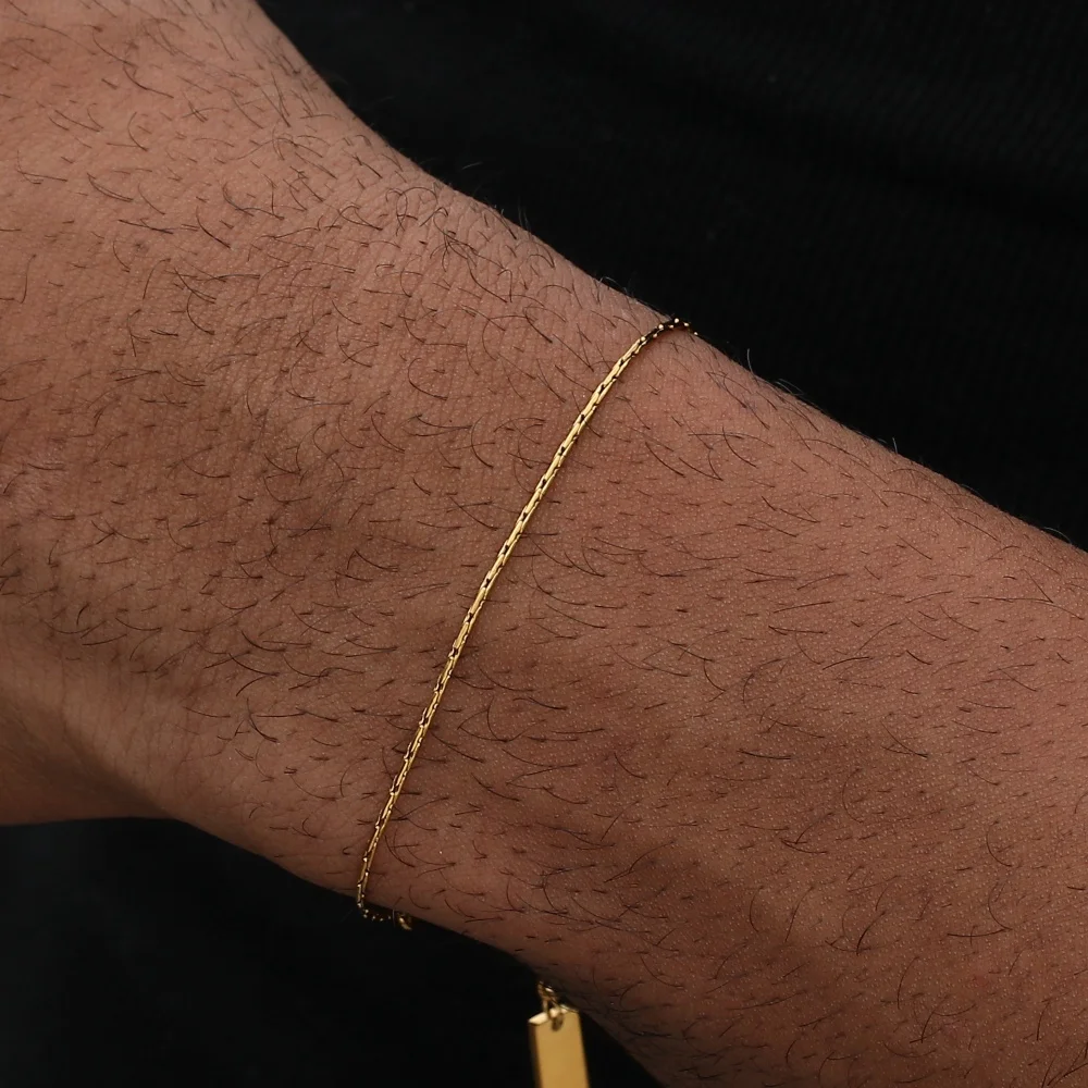 Simple Stainless Steel Square Hammer Chain Bracelet Gold Color Titanium Steel Men Bracelet Trendy Jewelry Accessories