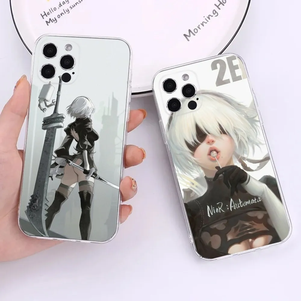 N-NieR A-Automata 2-2B Phone Case For iPhone 15,14,13,12,11 Plus,Pro,Max,XR,XS,X,7,8 Plus,SE,Mini Transparent Silicone Soft