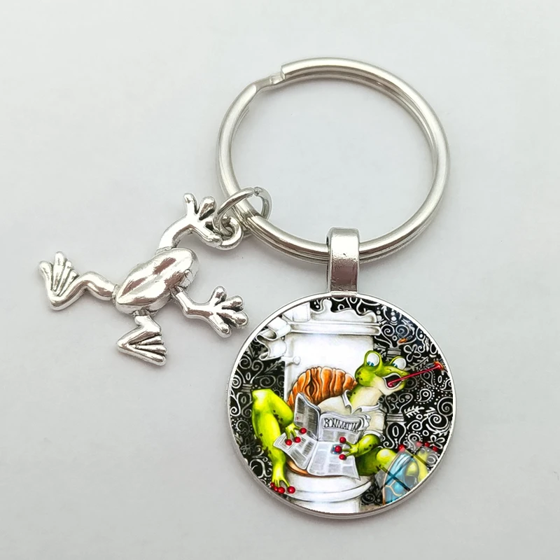 Cute Cartoon Frog on The Toilet Glass Cabochon Brooch Interesting Toilet Paper Charm Brooch Gift for Girl and Boy