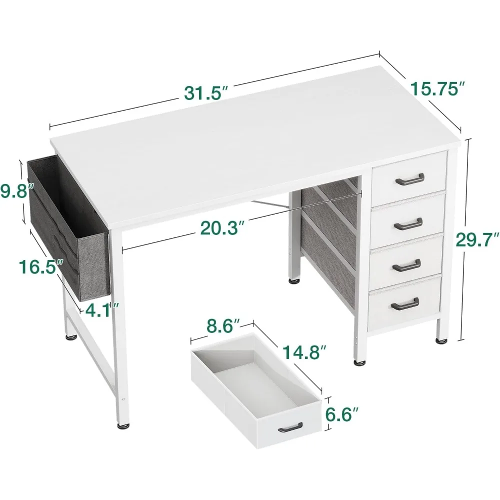 32 Inch Compact Computer Desk with Fabric Drawers, Side Hook, and Storage Bag for Kids' Study Area in Small Spaces