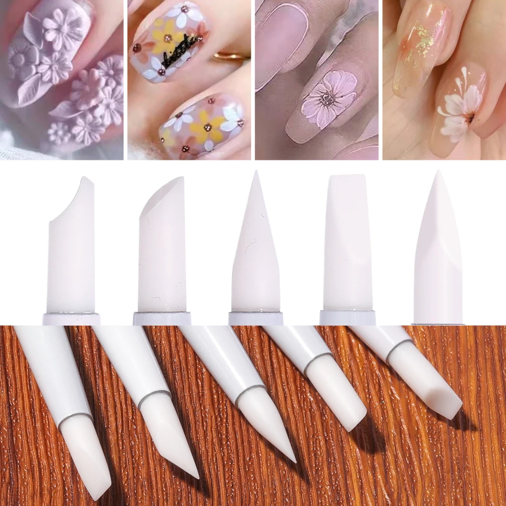 YIKOOLIN 5PCS Dual-Head Nail Art pennello in Silicone punteggiatura penna Set Nail Art punteggiatura suggerimenti per la pittura strumenti per Manicure pennello penna arte