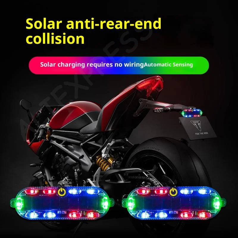 New Car Solar Charging-free Anti-rear Collision And Explosion-proof Safety Light Motorcycle Brake Tail Light Modified Flash