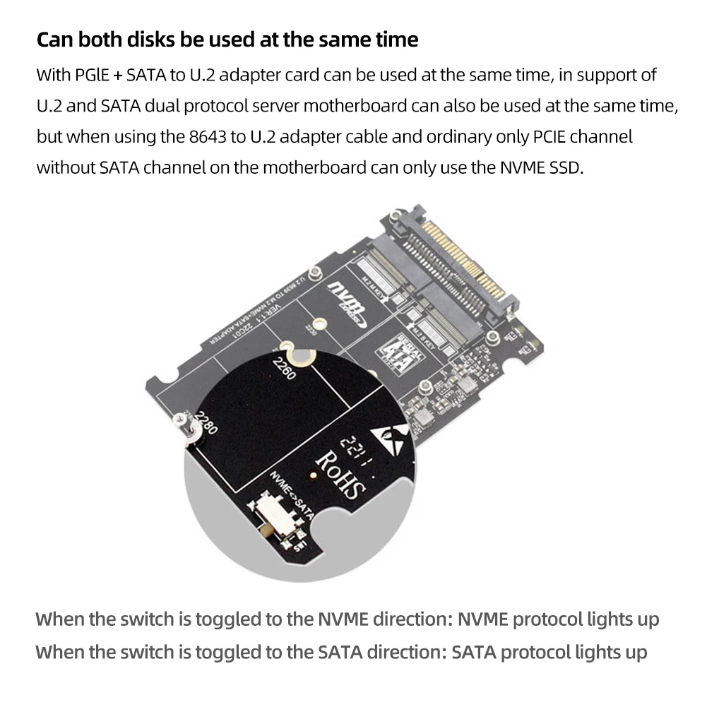 M.2 NVMe SATA U2PCB M.2 NVME SSD Key M Key B SSD To U.2 SFF-8639 Adapter PCIe M2 Converter for 2230/2242/2260/2280 SSD