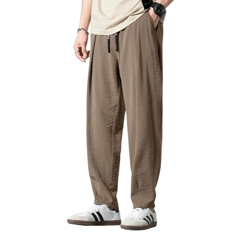 

Ice Silk Cooling Spandex Men's Casual Pants Cool Summer Male Trousers Wide Grey Harem Thin Loose Baggy Mens Clothing Slacks Sale