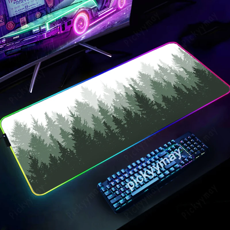 Large RGB Mouse Mat Green Forest Gamer Mousepads LED Gaming Mousepad Big Luminous Desk Pad Desk Mats Backlit Mouse Pads 100x55cm