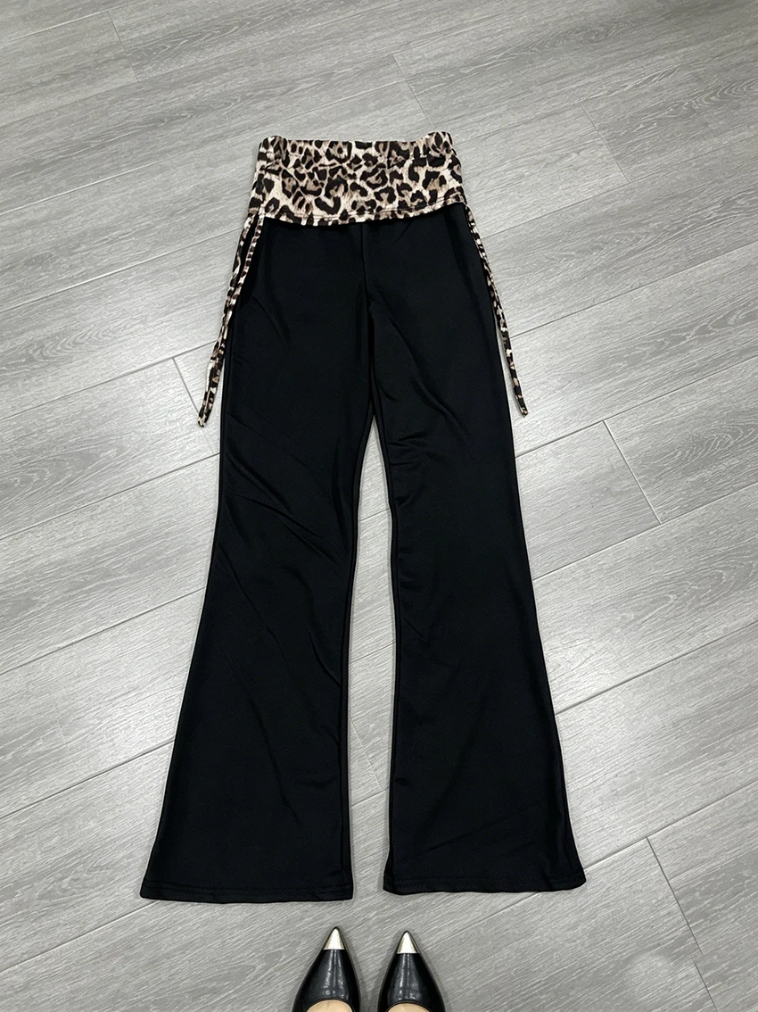American Retro Leopard Print Slim Patchwork Spicy Girl Fashion Pants Y2K High Street Versatile Harajuku Classic Aesthetics Pants