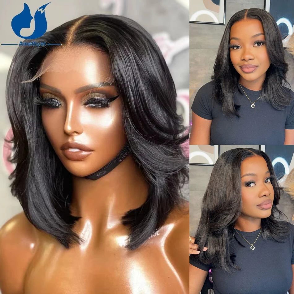 5.5x4.5 Silk Top Lace Closure Wave Bob Natural Layered for Women Brazilian Remy 13x6 Lace Front Wig 100% Human Hair Preplucked