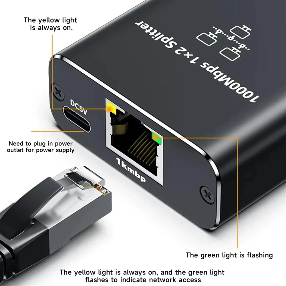 RJ45 Ethernet Splitter 1 to 2 3 4 Port Gigabit 1000Mbps Network Adapter with USB Power for Router IPTV PC