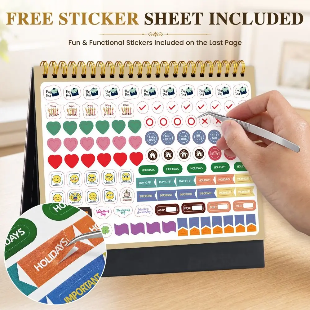 Wirebound Desk Calendar Multi-function Daily Planner Desktop Paper Calendar Notebook Tear-Off Pages Planner Scheduler
