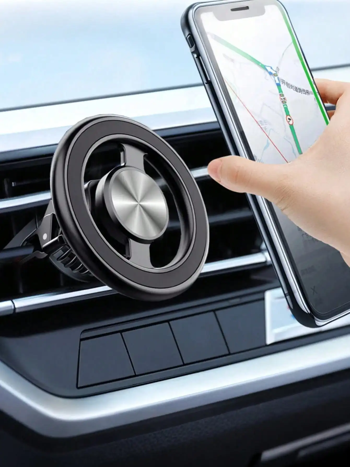 Aluminum Alloy Magnetic Car Phone Holder – 360° Rotation, Compatible with iPhone 12/13/14 Series & All Smartphones