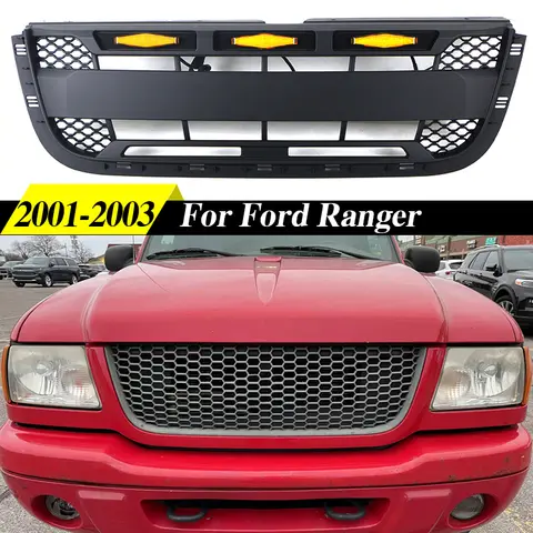 Front Grille With Amber Lights Fits For Ford Ranger 2001-2003 Honeycomb Style Racing Grill