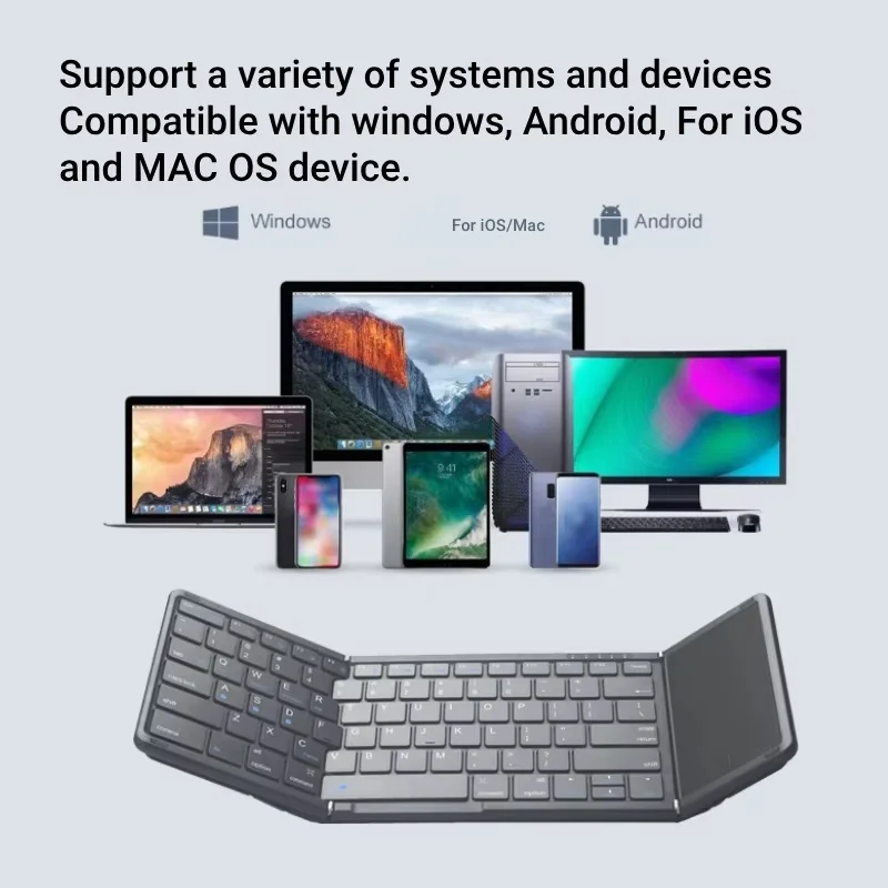 Keyboard Mini Keyboard Lipat Nirkabel Keyboard Lipat Bluetooth dengan Touchpad untuk Ponsel Windows Android iPad Dapat Diisi Ulang