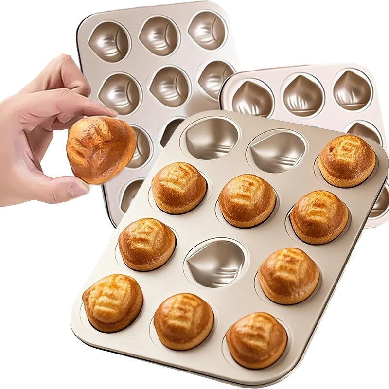 12-Cavity Carbon Steel Butter Rice Cake Mold Chestnut Madeleine Non-Stick Kitchen Baking Tools French Style Cake Bakeware Mold