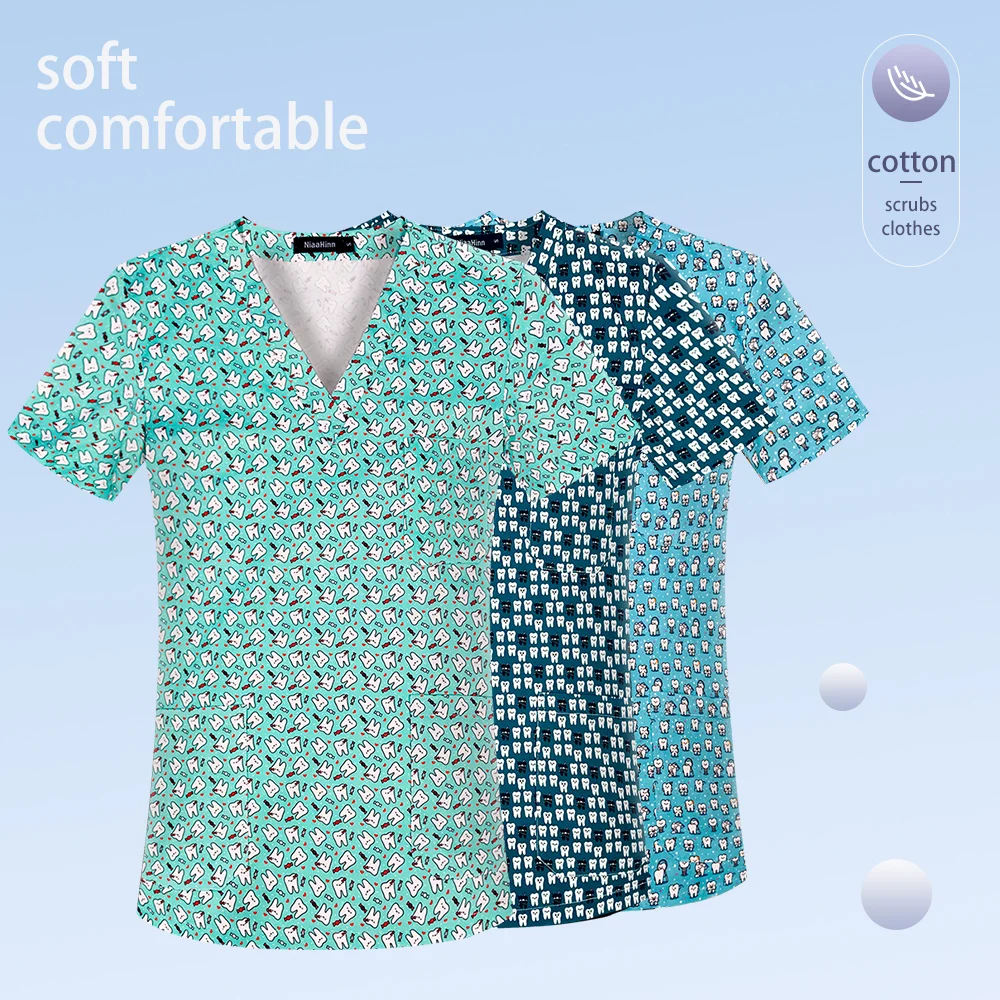 Manica corta infermieristica con scollo a v scrub Top infermiera san valentino abbigliamento medico camicetta uniforme salone di bellezza