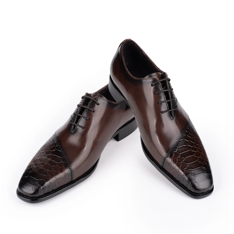 

Men Shoes Lace Up Formal Leather Footwear For Business Office Banquet Party Suite Daily Casual Walking Fashion Printed Black New