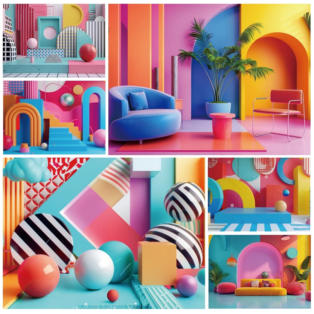 

MOON.QG Geometric Interior 3D Architectural Background Backdrop Children Party Photozone Studio Shooting Props Decor Accessories