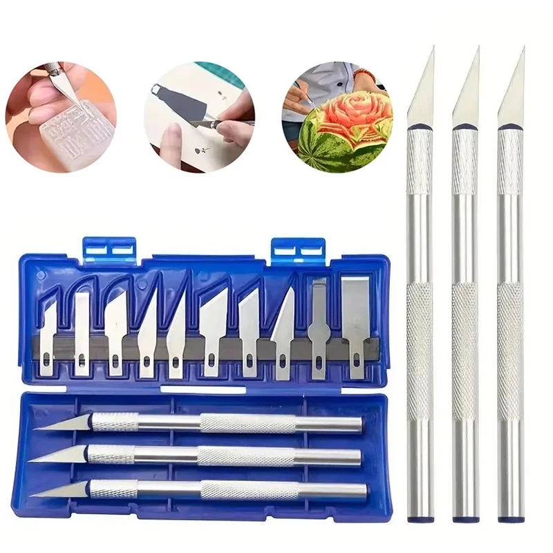 13Pcs Metal Carving Knife Set Mini Paper Cutter Aluminum Alloy Handle Artwork Knife DIY Paper Cutting Precision Repair Tools Kit