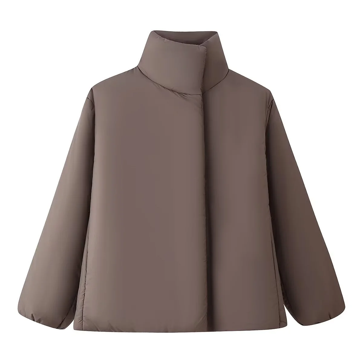 

2025 Winter New Women's Casual Fashion Simple Loose Versatile Design Long-Sleeved Stand Collar Button-Down Cotton Jacket