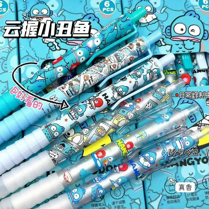 6 stks/doos Kawaii Sanrio Hangyodon Druk Gel Pen Leuke 0.5mm Zwarte Handtekening Pennen Promotionele Kantoor School Supply student Gift