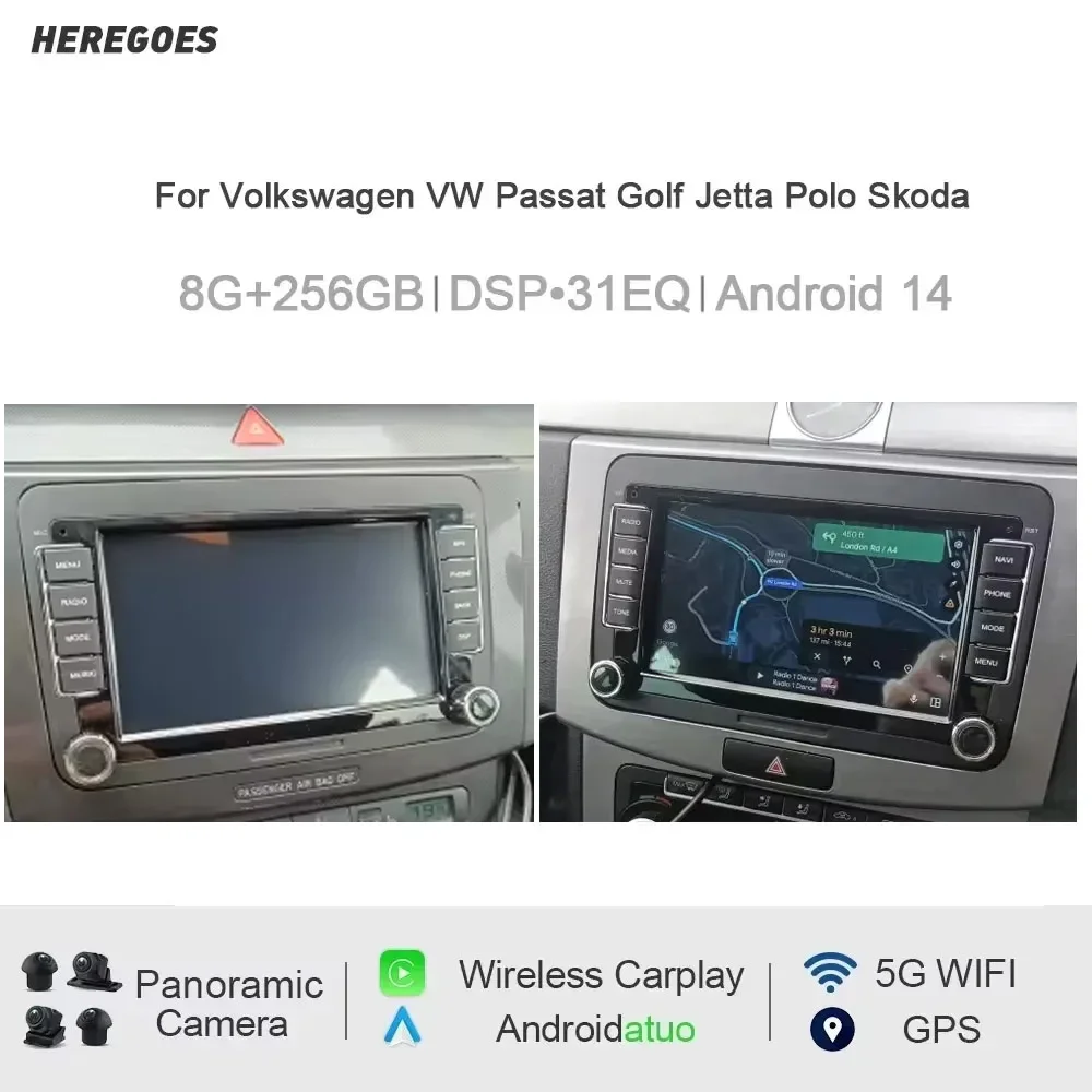 Carplay 14 8G+128G Android navigatio Car Player multimedia GPS WIFI autoradio For Volkswagen VW Passat Golf Jetta Polo Skoda