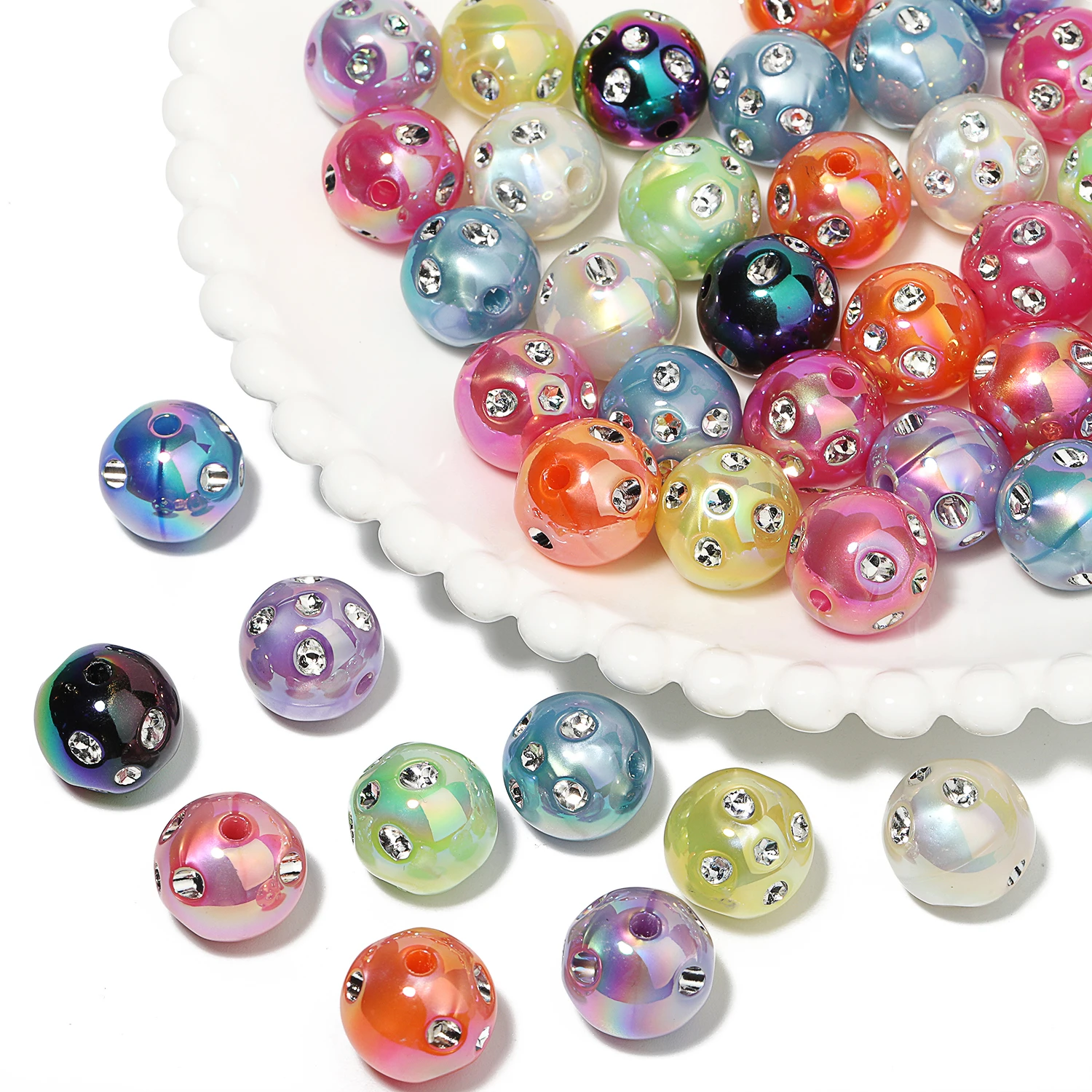 10pcs 15mm Mixed Color Rhinestone Acrylic Beads DIY Pen Design Spacer Bead for Jewelry Making DIY Bracelets Crafts Supplies