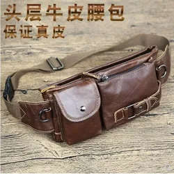 Geniune Leather Belt Bag Men Retro Multifunction Waist  Fanny Pack for  Women Travel Mobile Phone Pouch Chest