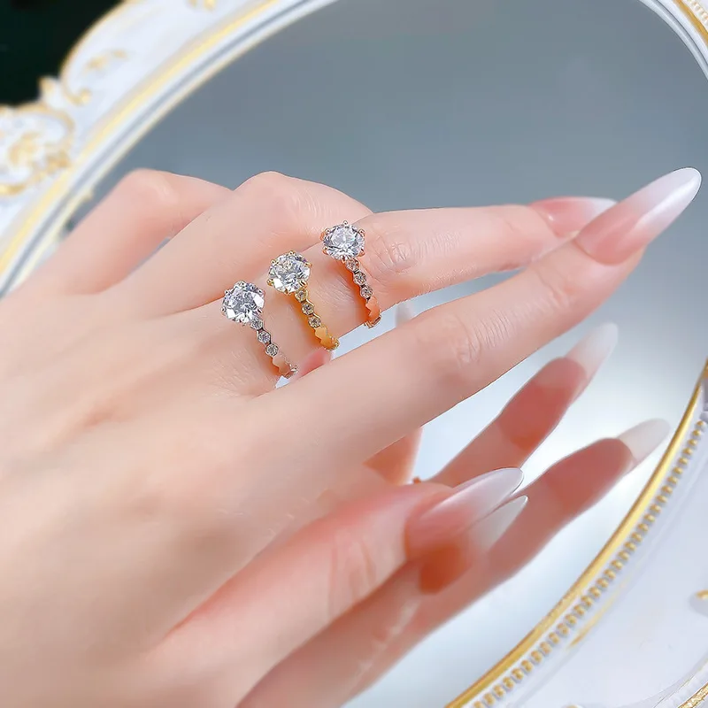 

Роскошные женские кольца с высокоуглеродистым бриллиантом Solitaire 7 мм — обручальное кольцо из стерлингового серебра 925 пробы и обручальное кольцо, ювелирные изделия из розового золота