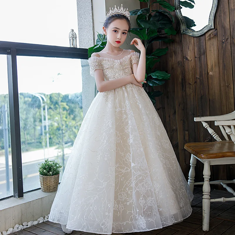 Kids Wedding Guest Dresses for Little Girl 2 To 7 12 Year Elegant Party Formal Long Dress Child Clothes Luxurious Birthday Frock