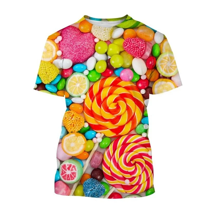 Funny T Shirt Lollipop Cotton Candy 3D Print Men Women Vintage Short Sleeve T-shirts Oversized Harajuku Tees Tops Kids Clothing