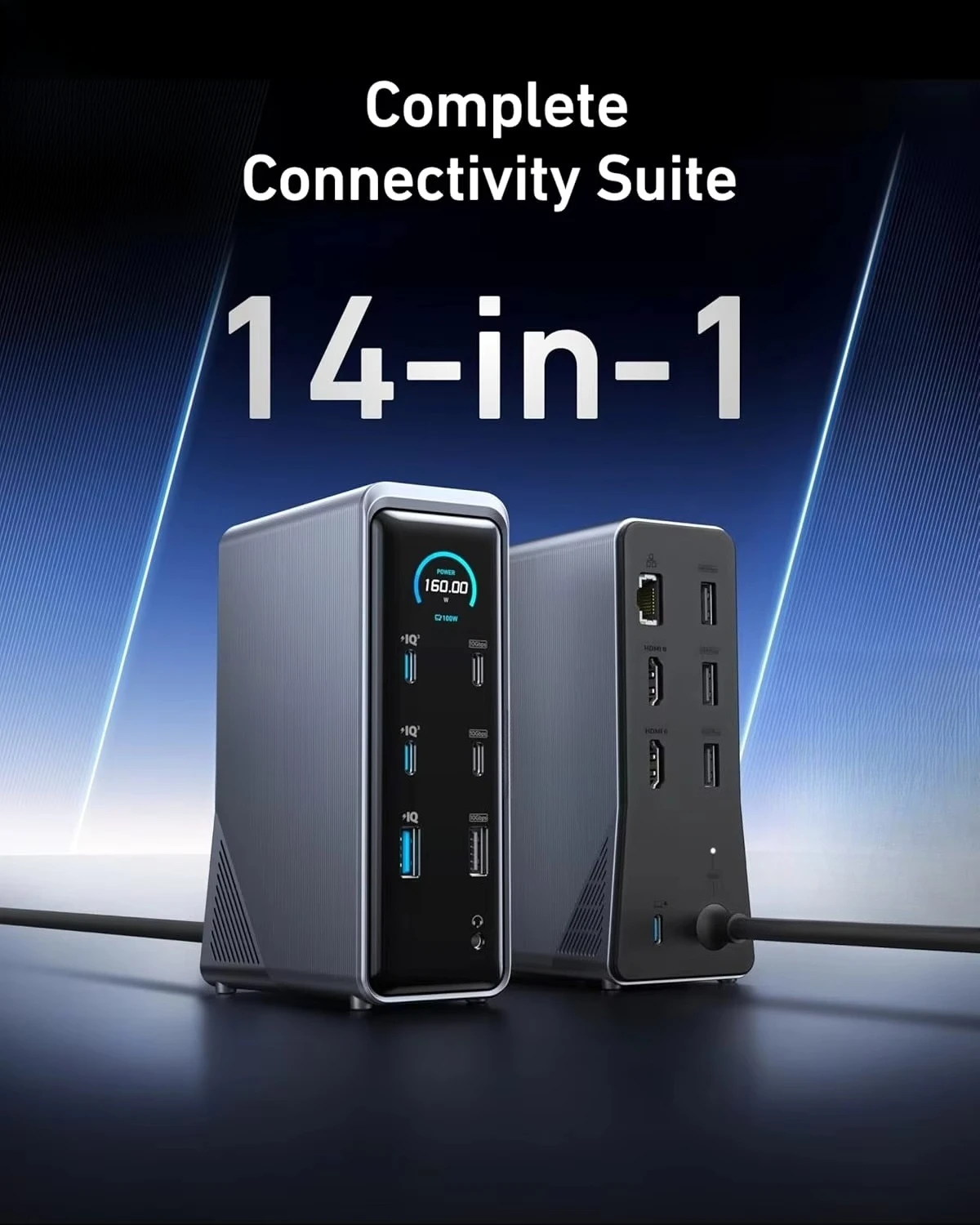 Prime 14-Port Docking Station 160W Max Output 10Gbps Fast Data Transfer  Interface for Real-Time Audio Ethernet Dual