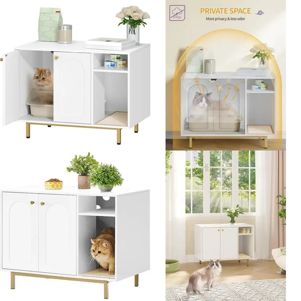 

Шкаф-лоток для кошек с отсеком для хранения, большой деревянный домик для кошек, бело-золотой приставной столик для гостиной или прихожей