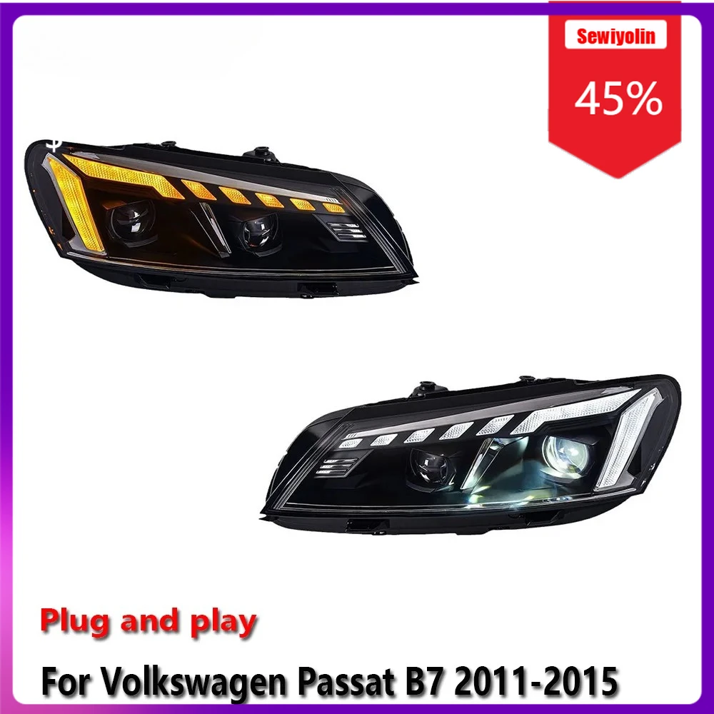 

Автомобильные светодиодные фары Sewiyolin в сборе для Volkswagen Passat B7 2011-2015, противотуманные фары DRL, стоп-сигналы поворота, Plug and Play