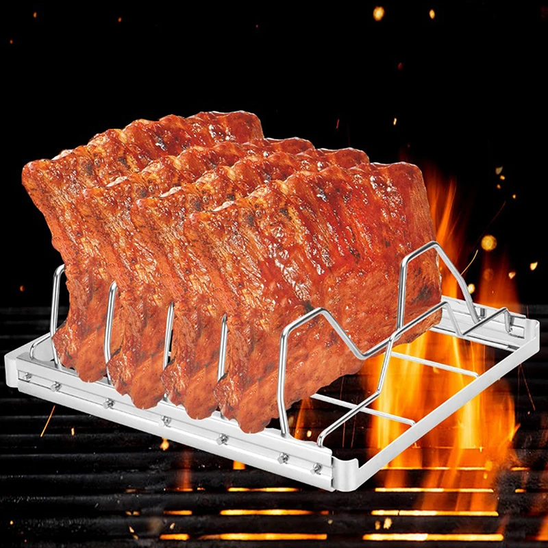 Stainless Steel Rib Rack, Foldable Rib Cooking Rack Barbecue Grill, BBQ Tool For Family Party, Outdoor Camping, Christmas Party