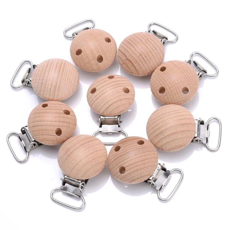 10Pcs/Lot 30mm Wooden Pacifier Clip Beech Pacifier Clips Chewable Teething Diy Dummy Clip Chain Baby Teether Nursing Accessories