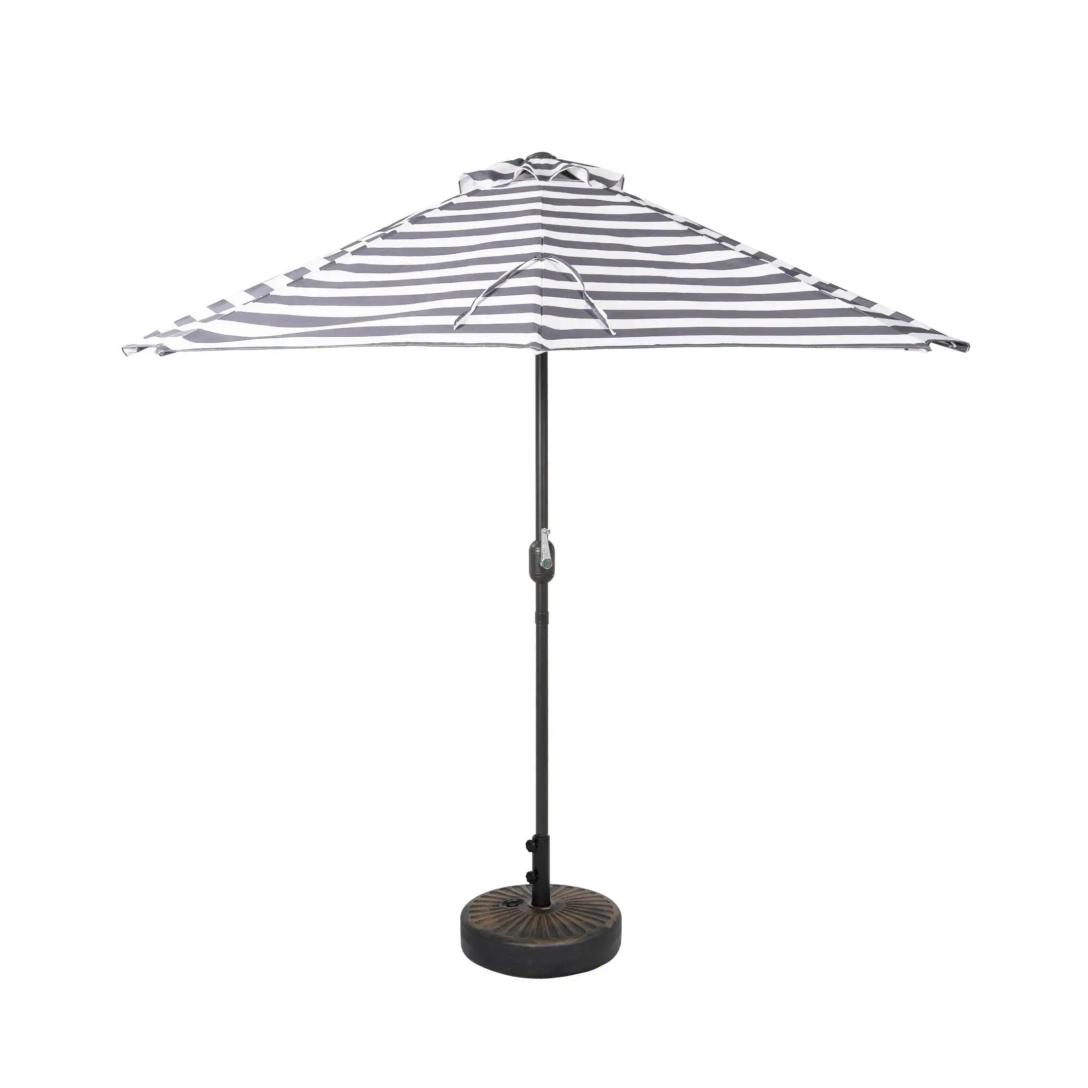 9-Ft Bronze Finish Half Umbrella with Grey Stripe & Fillable Base
