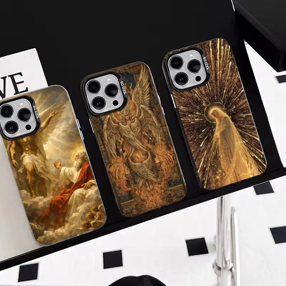 

Medieval Retro Archangel Lucifer Phone Case For iPhone 17,16,15,14,13,12,11 Plus,Pro Max,XS,Colored Silver Plated Inside Cover
