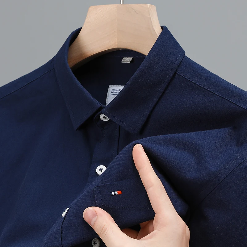 

Designer Quality 100%Cotton Men's Shirt Lapel Embroid Pocket Short Sleeve 2024Summer New Korean Business Casual Shirt Men's Wear