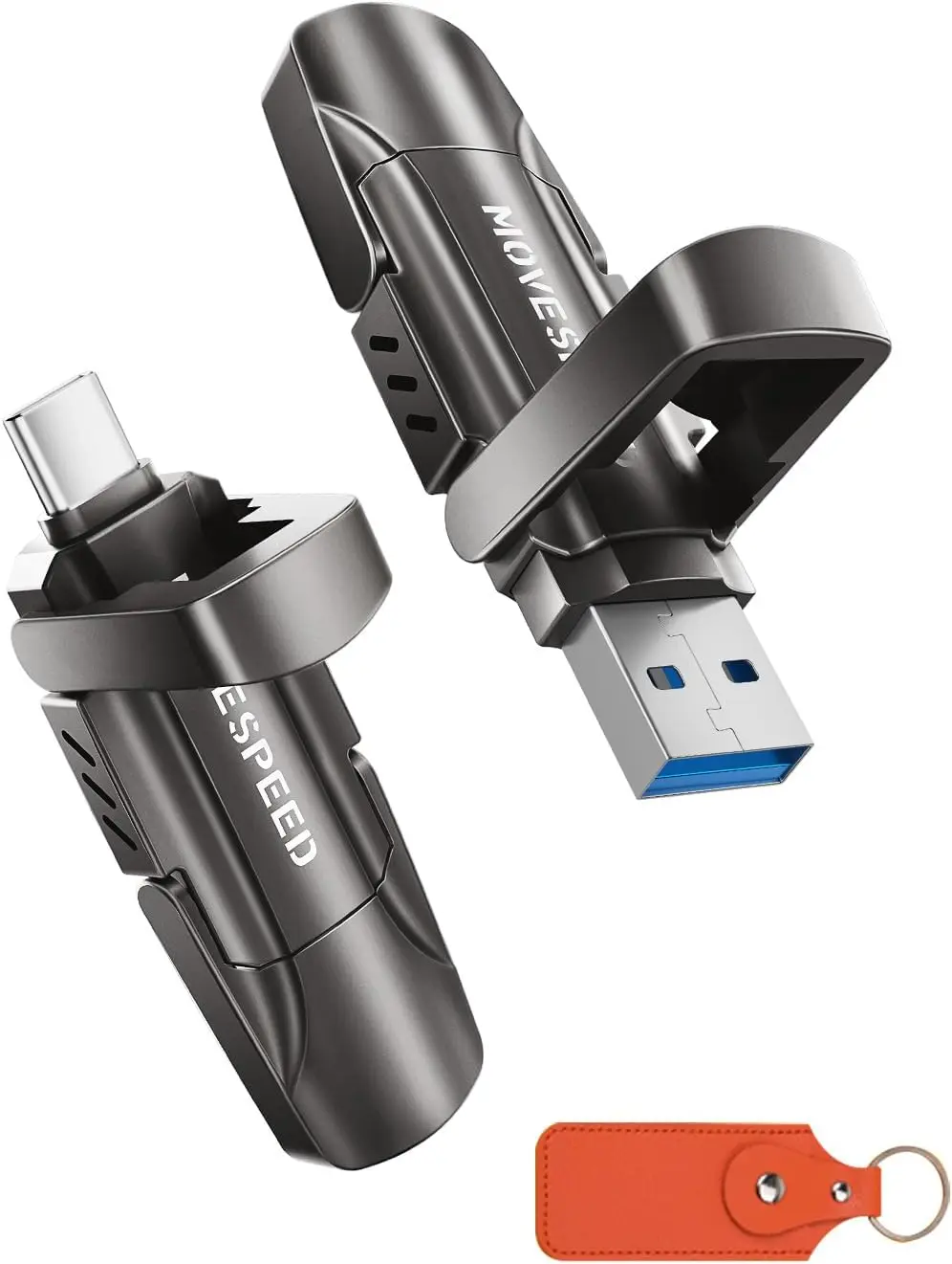 

512GB USB 3.2 Thumb Drive, 1000MB/s Speed, Dual Type-C Interface with Leather Case for iPhone/MacBook/Android