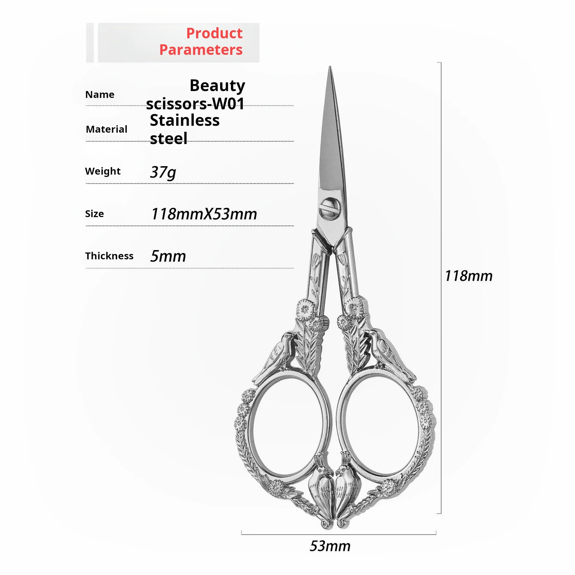 Stainless Steel Retro Bird Scissors Tailor Dragon Phoenix Embroidered Embossed Carved Bronze Red Copper Design