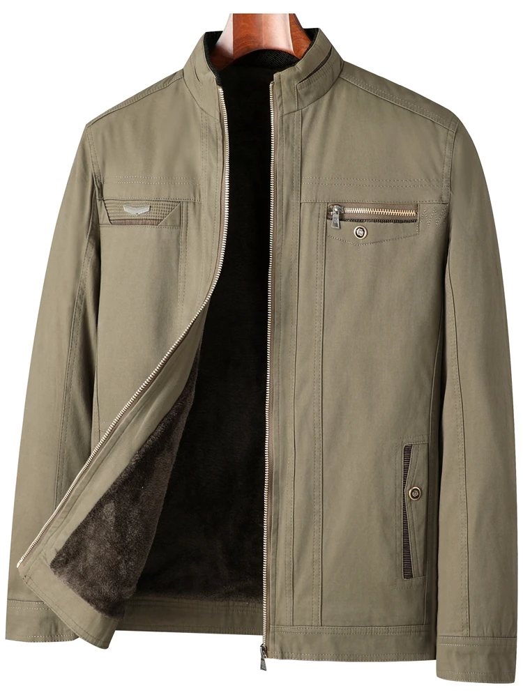 

Утепленная мужская куртка из чистого хлопка с воротником-стойкой, осенне-зимняя, модная, повседневная, с длинными рукавами, на молнии