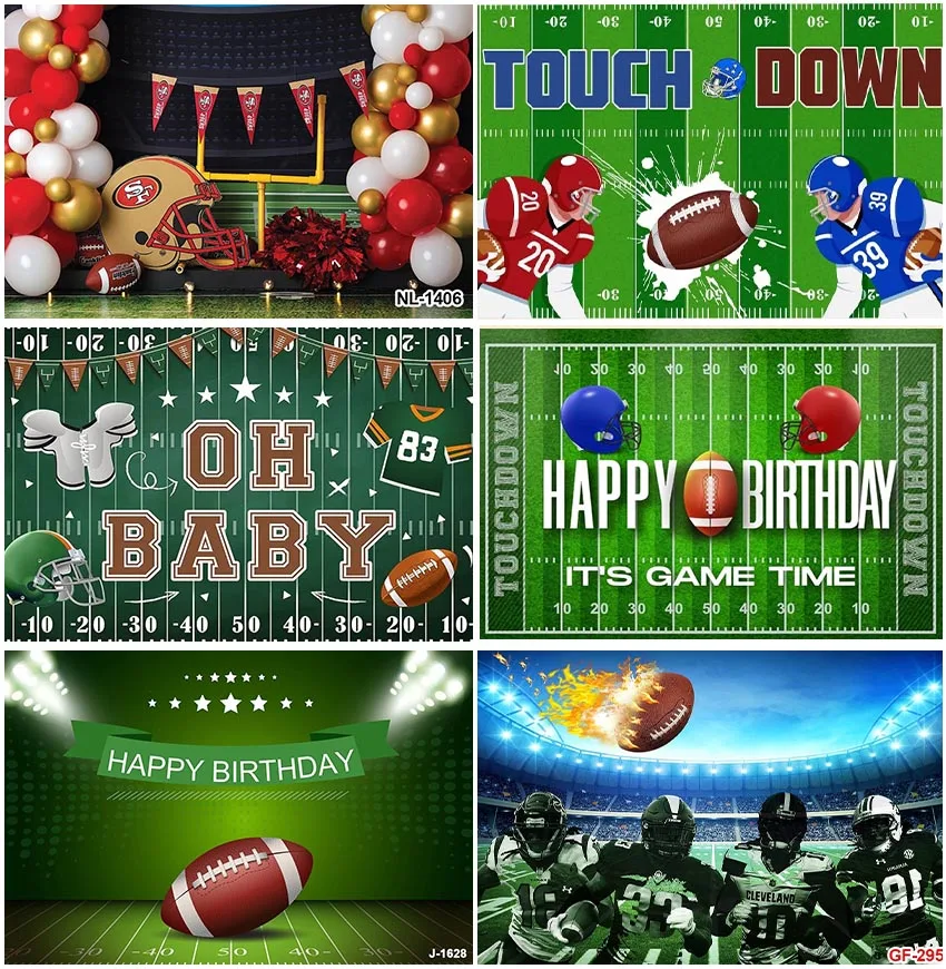 

Game Time Sports Rugby American Football Touch Down Backdrops Photographic Happy Birthday Balloons Playgrounds Field Backgrounds