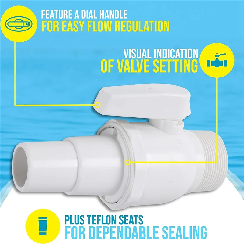 Válvula de esfera Econoline de 2 vias de 1,5 polegadas MIP X 1,5 polegadas - 1,25 polegadas para filtro de piscina Hayward PN. Válvula não corrosiva SP0729