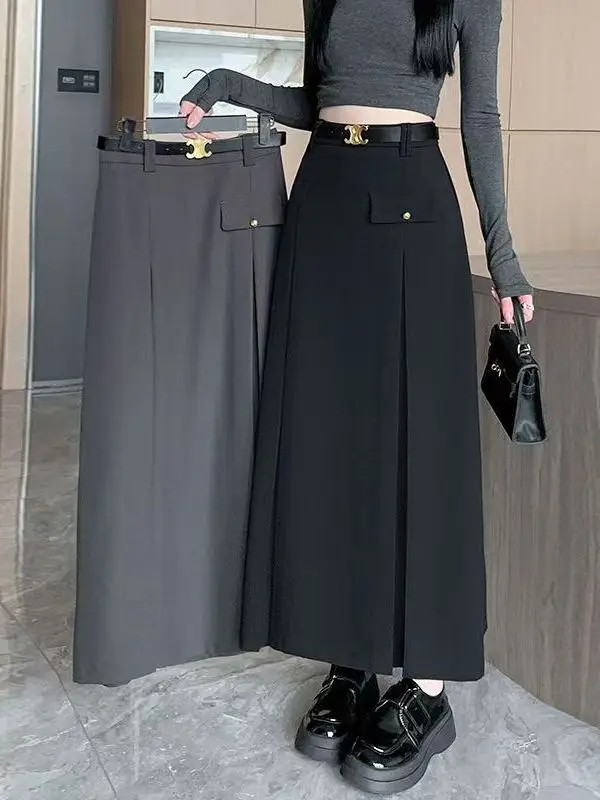 

Женская юбка А-силуэта больших размеров, цветная, с высокой талией, на резинке, скрывающая бедра, весна-осень, новая модель для фигуры типа «груша»