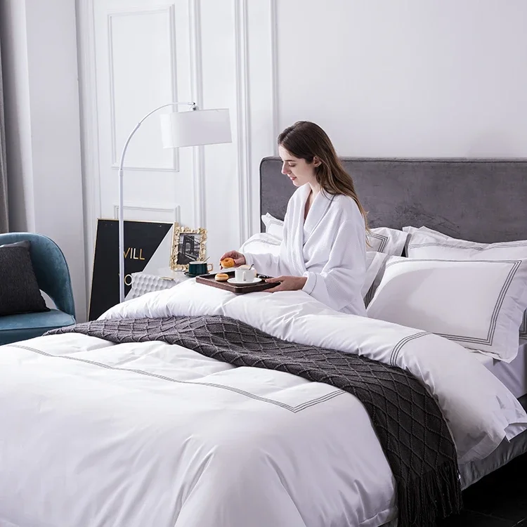 

--Five Star Hotel Wholesale 100% Cotton Luxury Bedding Sheet White Bed Sheet For Hotel Set Comforter Cover Cheap Embroidery Line