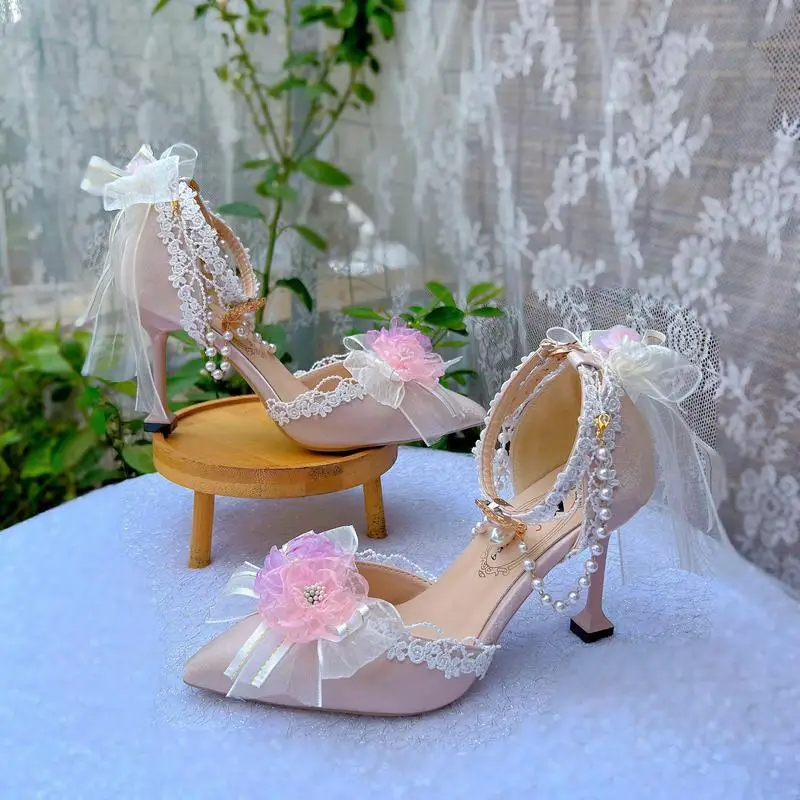 2025 ใหม่รองเท้าLolitaดอกไม้งานแต่งงานGorgeousหวานรองเท้าส้นสูง