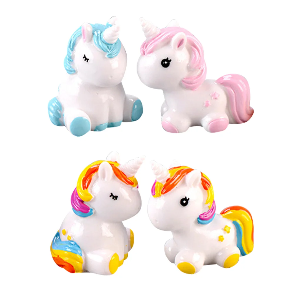 4 Pcs Unicorn Miniature Sculpture Toy Animals Decorations Resin Crafts Desktop Handicraft Adornment Statue